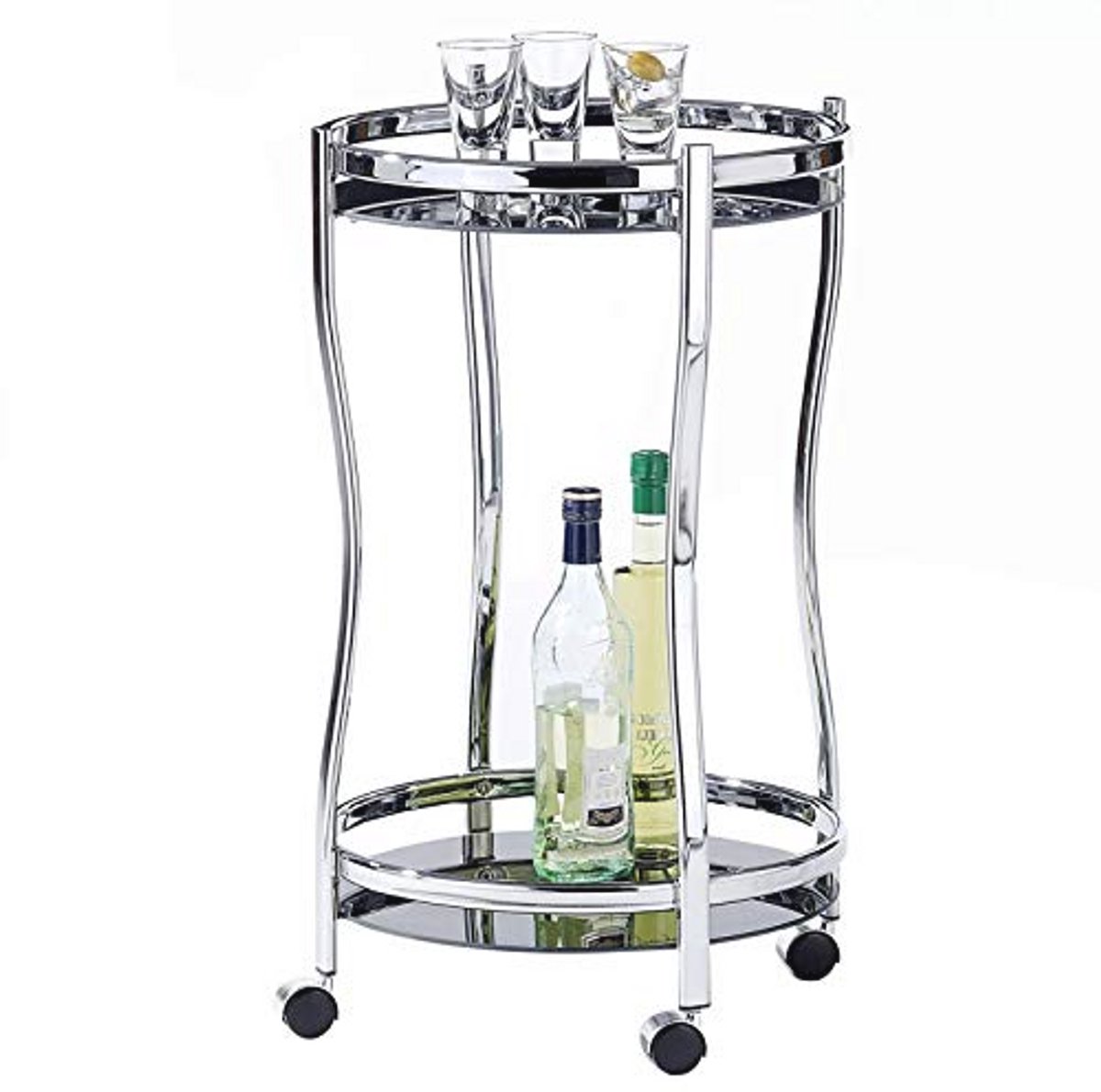 Ronde Serveertrolley met 2 Veiligheidsglazen Planken en Metalen Frame