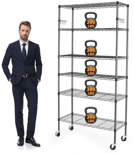Double Racks 14 BolDuck 6 Tier Storage Shelves with Wheels, 2000lbs Capacity Heavy Duty ...