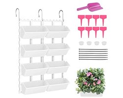 WMLBK Hanging Planters, Wall Planter Pot with Water Basin, Self Watering Plant Pots with 4 Pots, Vertical Living Green Wall for Indoor/Outdoor/Balcony (8PCS)