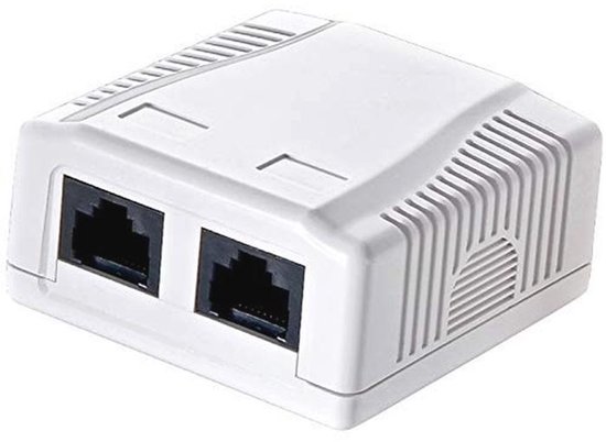 deleyCON 2x CAT 6a Netwerkdoos - 2x RJ45 Bussen, FTP Afgeschermd, Opbouwmontage, 10 Gbit - Ethernet Netwerk LAN Doos RAL 9003 - Wit