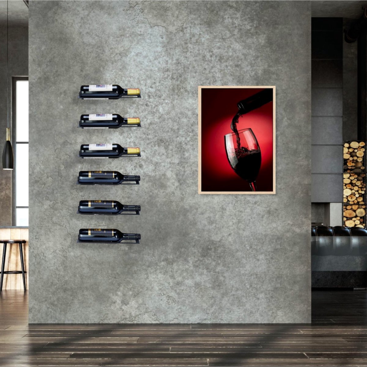 Lendo Online Wijnrek Wandmontage 6 flessen - Wijnkast - Wijnfleshouder Hangend Aan Muur- Wijnopslag met kurkentrekker Zwart Poedercoating Metaal Staal Flessenrek Industriële stijl — cadeau in Wonen & Interieur - foto 8
