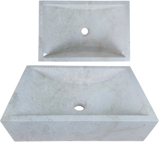 Lendo Online Wastafel rechthoekig 45x30x12 cm Marmer - natuursteen crème - wasbak voor badkamer en toilet - spoelbak - waskom - unieke vorm en kleur