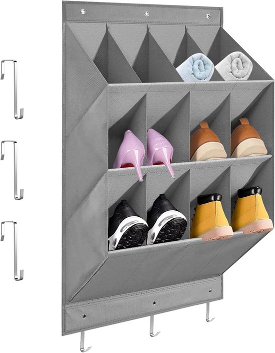 Garqitwan 2 stuks hangend schoenenrek voor kast, schoenenorganizer, hangend met 11 diepe vakken, deur schoenenopslag met haak, schoenenorganizer voor campingkast, slaapzaal en camper