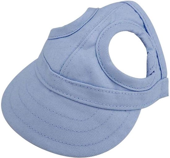 Hffheer Verstelbare Hondebaseballpet – Met Oorgaten, UV-bescherming, Maat M, Blauw, Canvas