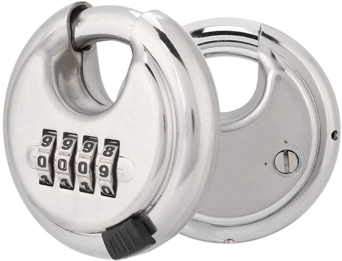 Hangslot met wachtwoord, hangslot met rond hangslot in roestvrij staal. Combinatiehangslot met sleutel van 70 mm en dikte van 9,5 mm voor buitenhekken in zilver.