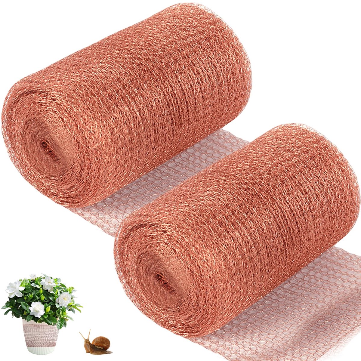 SnelShoppen - 2 Rollen 12.7 cm x 6 m Koper Gaas - Pure Koper Braid, Dierenafschrikking Tegen Slakken en Muizen, Snail Fence, Tuin Bescherming, Duurzaa