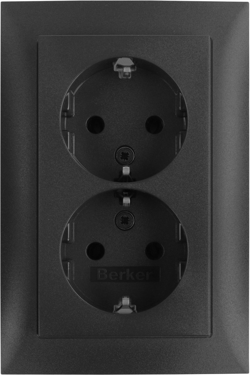 Berker S1 contactdoos inbouw - 2-voudig - randaarde - antraciet