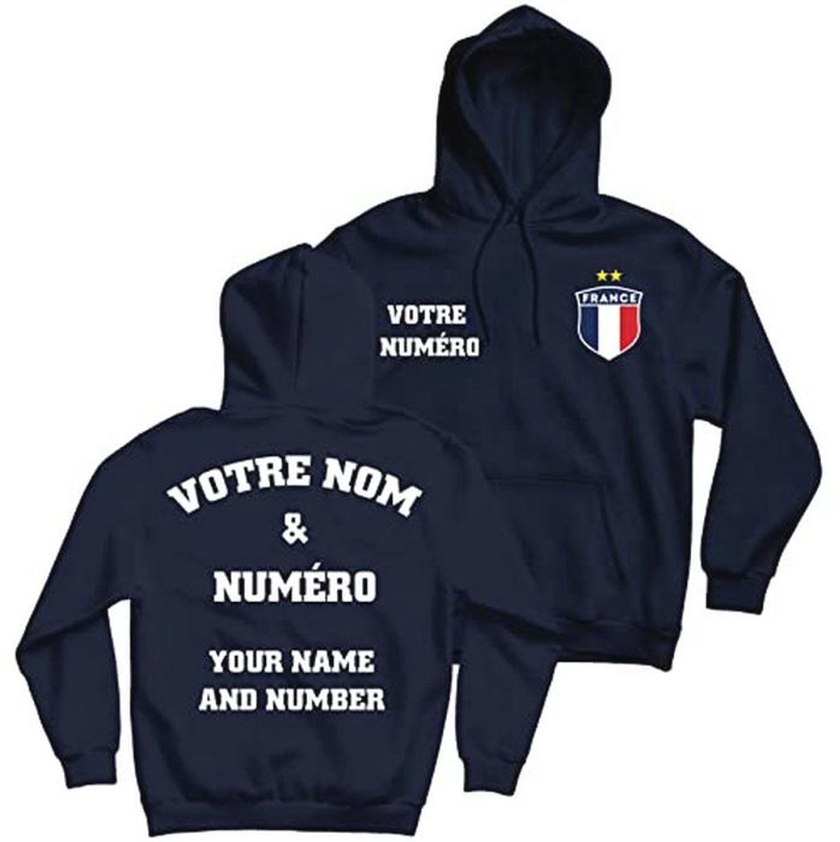 Gepersonaliseerde Voetbalhoodie Frankrijk | Uw Naam en Nummer | Europese Voetbalfans 2024