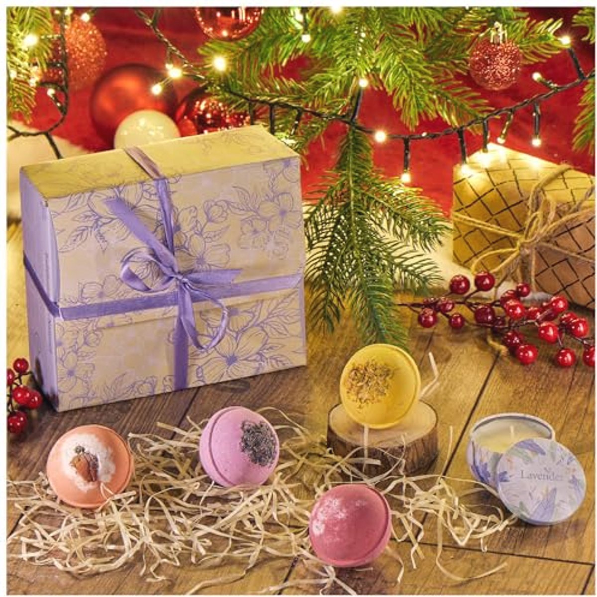 5-delige Bath Bomb Set met Sojawaskaarsen - Ontspannende Aromatherapie Cadeauset