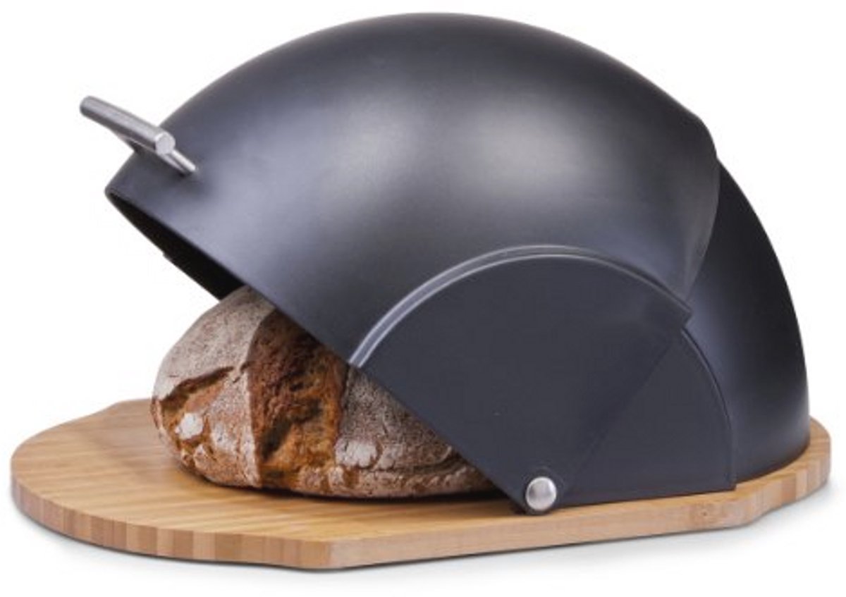 Kleine houten broodtrommel zwart met bamboe