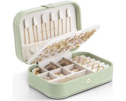 Vlando Travel Jewellery Box, Jewellery Storage with Style, Jewellery Box, Small Jewellery Organiser for Earrings, Travel Case, Gift Idea for Women and Girls, Green