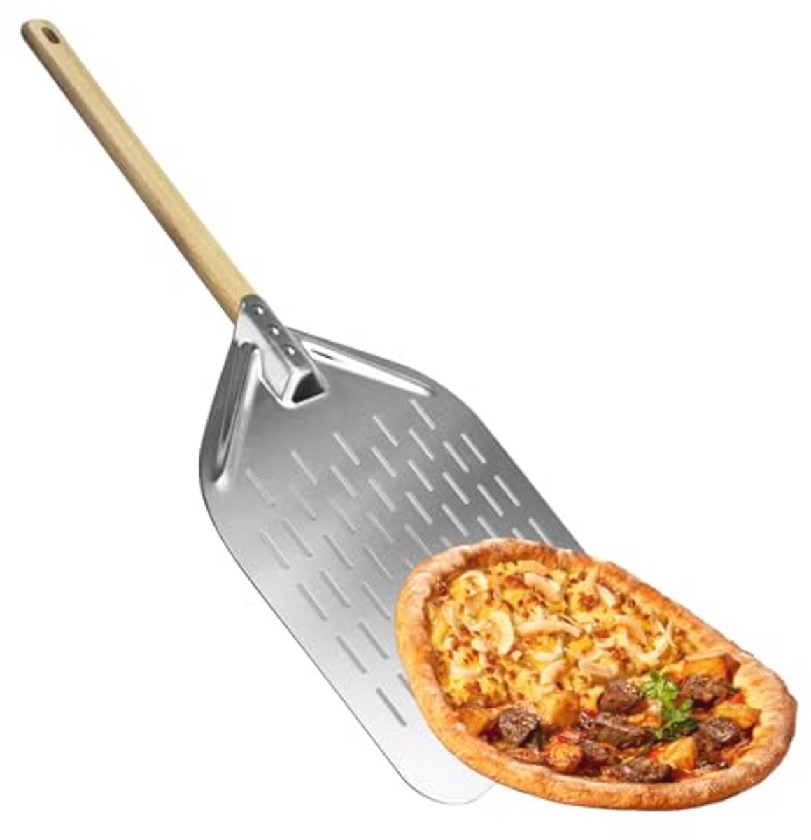 Pizzaschep met afneembare houten handgreep - Aluminium Pizzaaccessoires (70 x 30 cm)