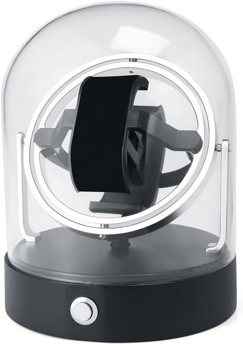 Luxe Horlogewinder 360 Graden Rotatie met Echte Glazen Kap en Metalen Sokkel
