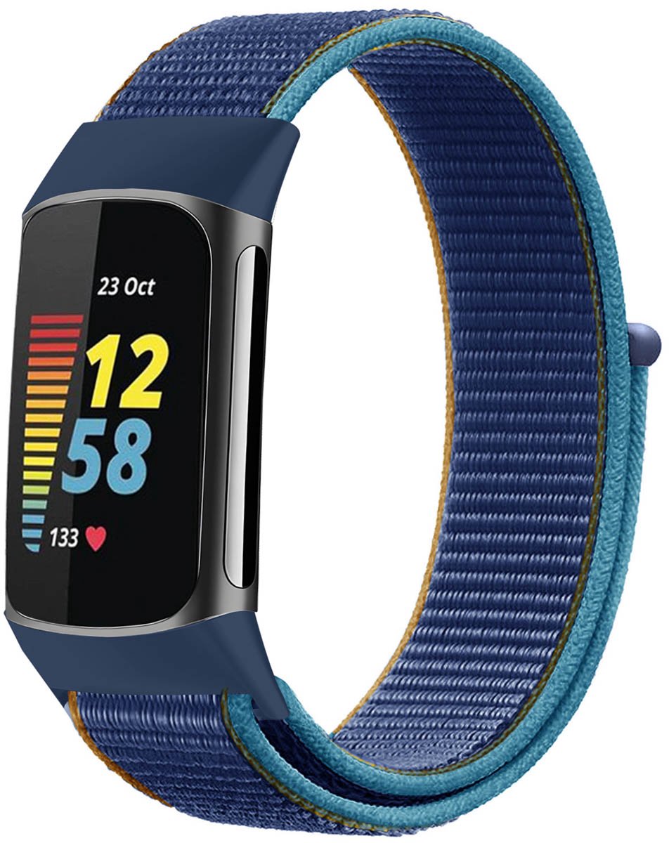 Nylon bandje - Geschikt voor Fitbit Charge 5 - Donkerblauw