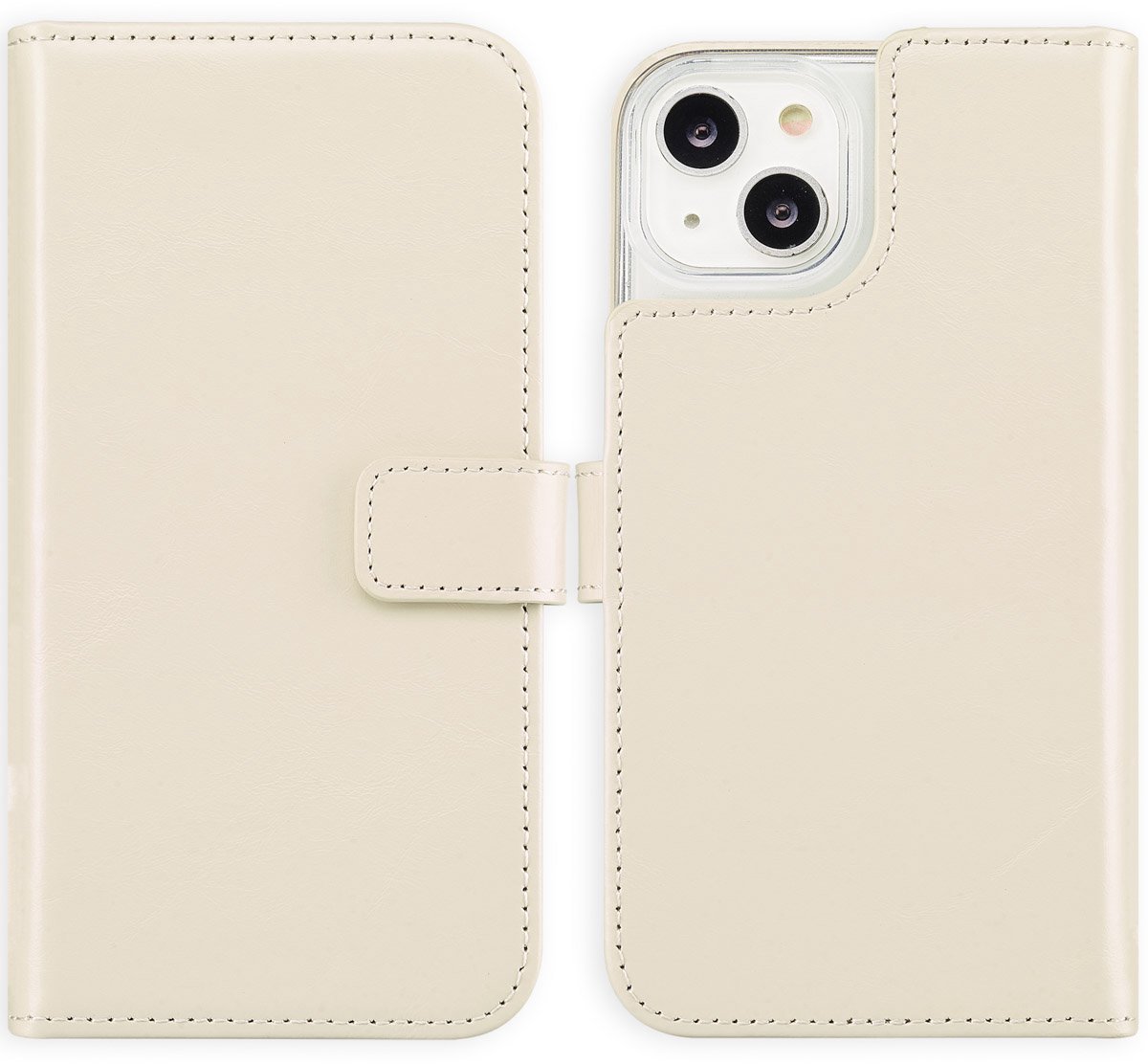 Selencia Hoesje - Geschikt voor Apple iPhone 14 - Echt Lederen Bookcase - Greige