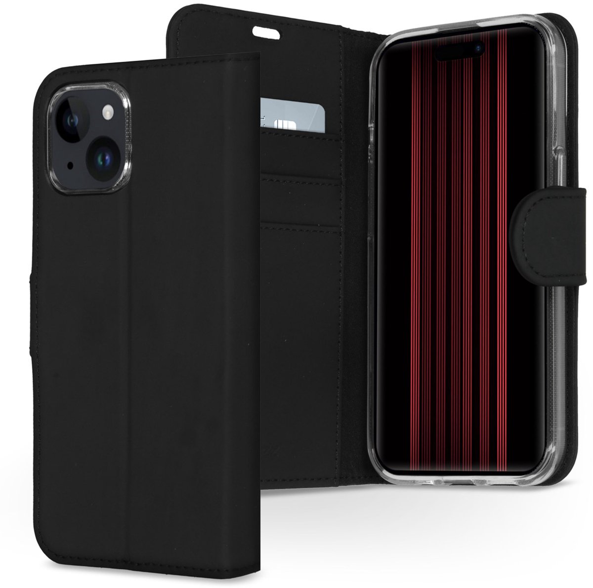 Accezz Hoesje Geschikt voor iPhone 15 Hoesje Met Pasjeshouder - Accezz Wallet Softcase Bookcase - Zwart