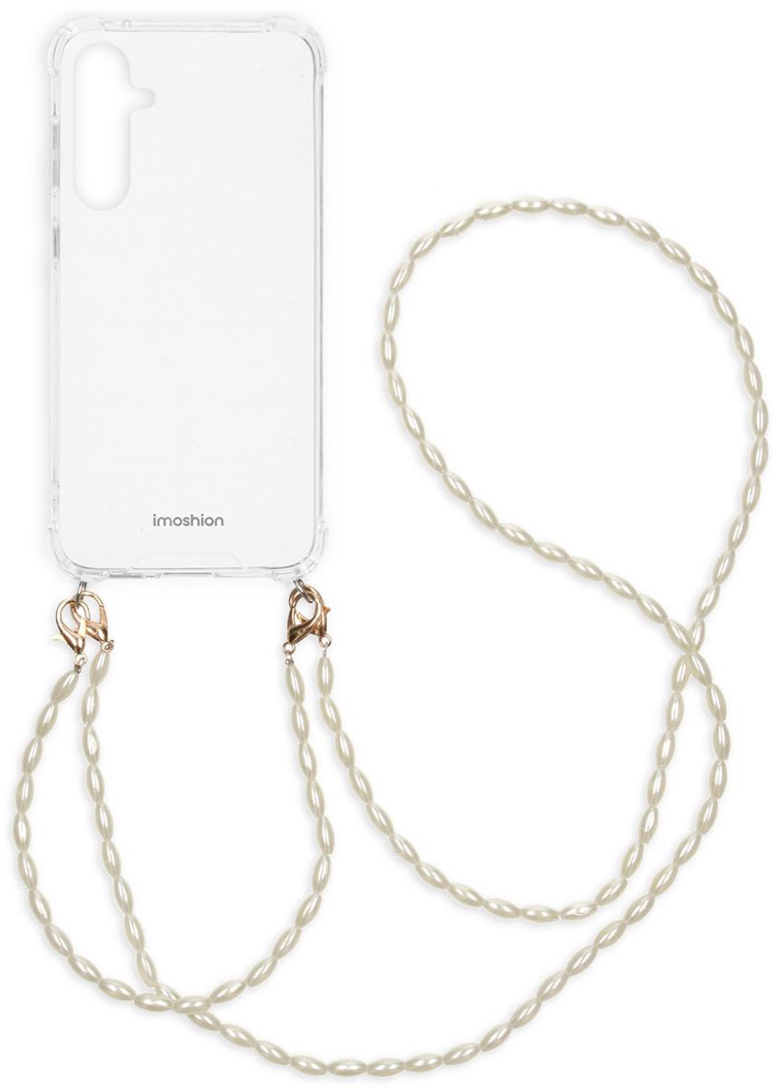 imoshion Hoesje - Geschikt voor Samsung Galaxy S23 FE - Backcover met koord + armband - Parels - Transparant