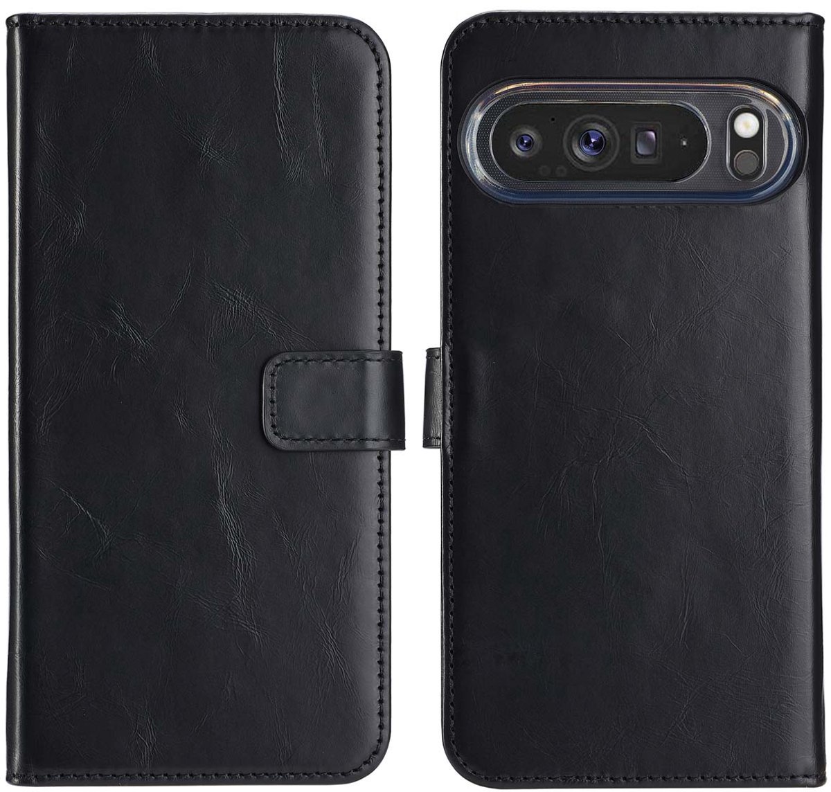 Selencia Hoesje - Geschikt voor Google Pixel 9 Pro XL - Echt Lederen Bookcase - Zwart