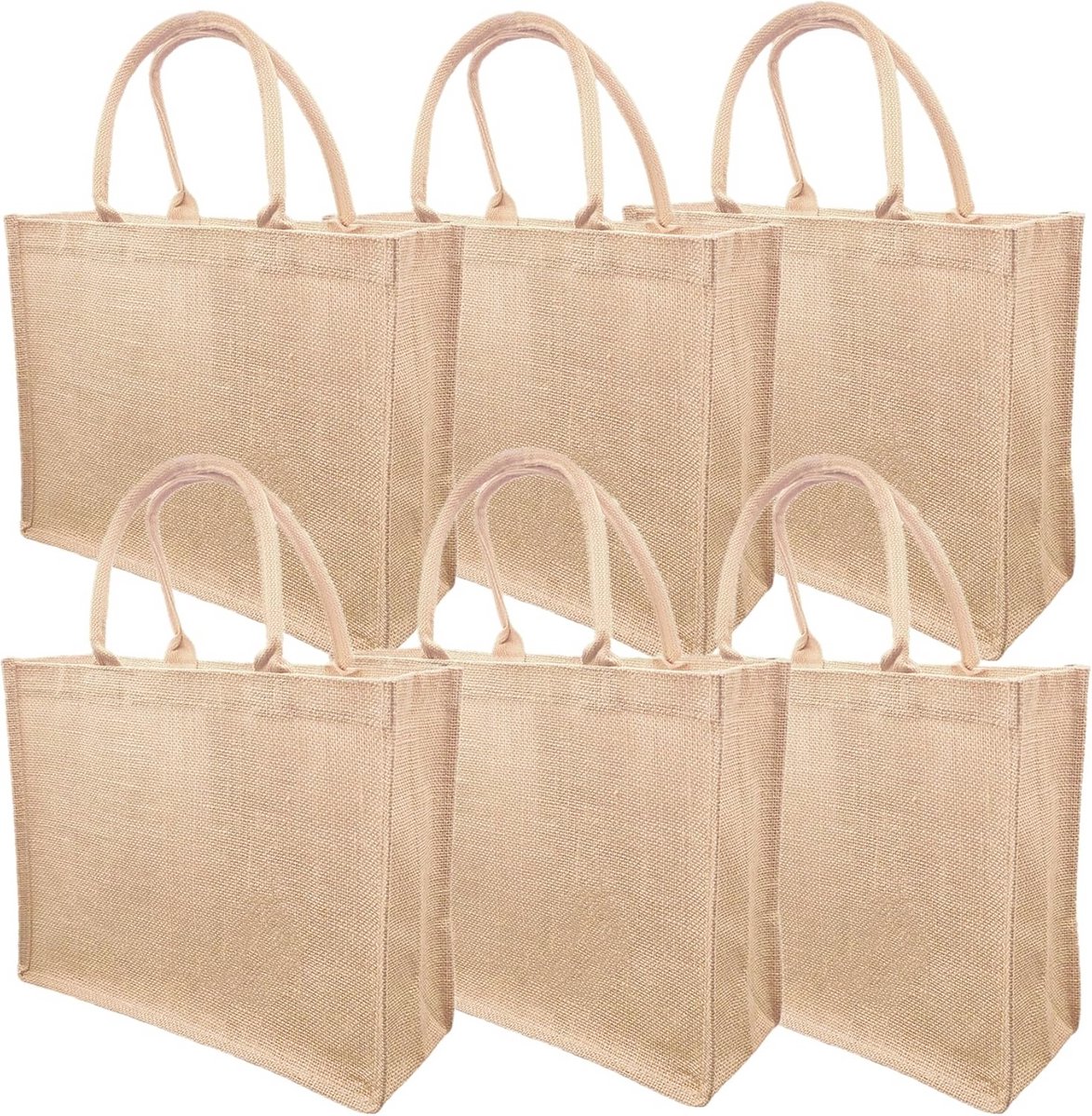 6-Pack Herbruikbare Jute Tote Bags voor Strand, Gym en Shopping