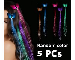Vlechten - 5 x Haar extension - Lichtgevend - haarspeld - haarelastiekjes - 5 x HAARMODE - haarband - haarklem - vlinder - glasvezel