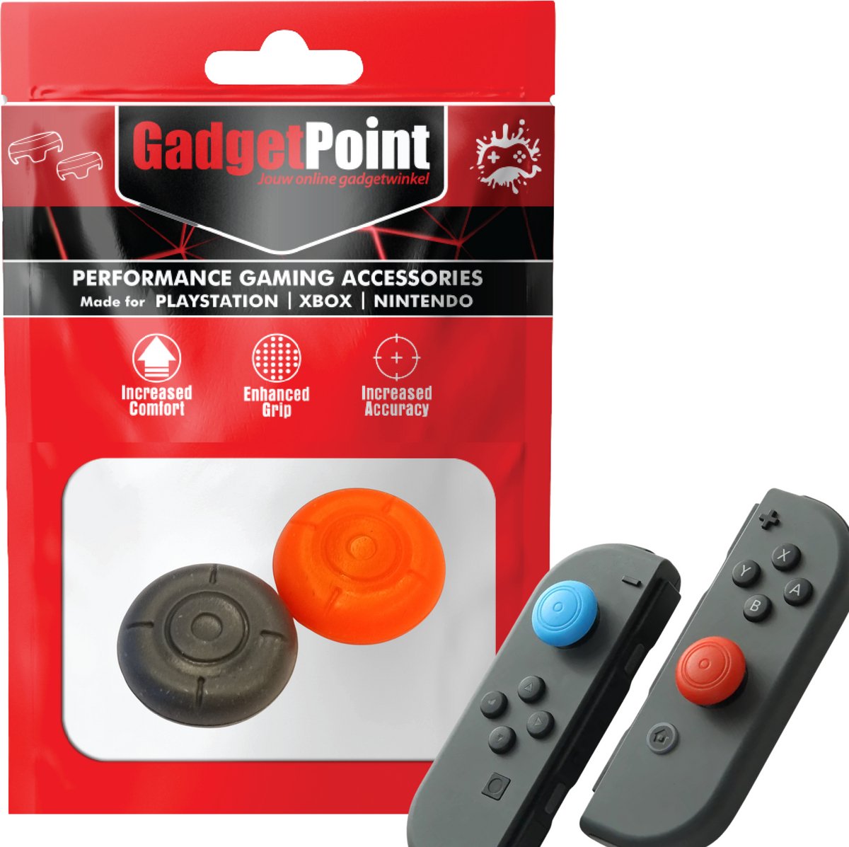 Gadgetpoint - Thumb Grips voor Nintendo Switch Joy-Con Controllers - Gaming Thumbgrips - Performance Anti-Slip Thumbsticks - Bescherming Accessoires - Thumbgrip - Rood/Zwart