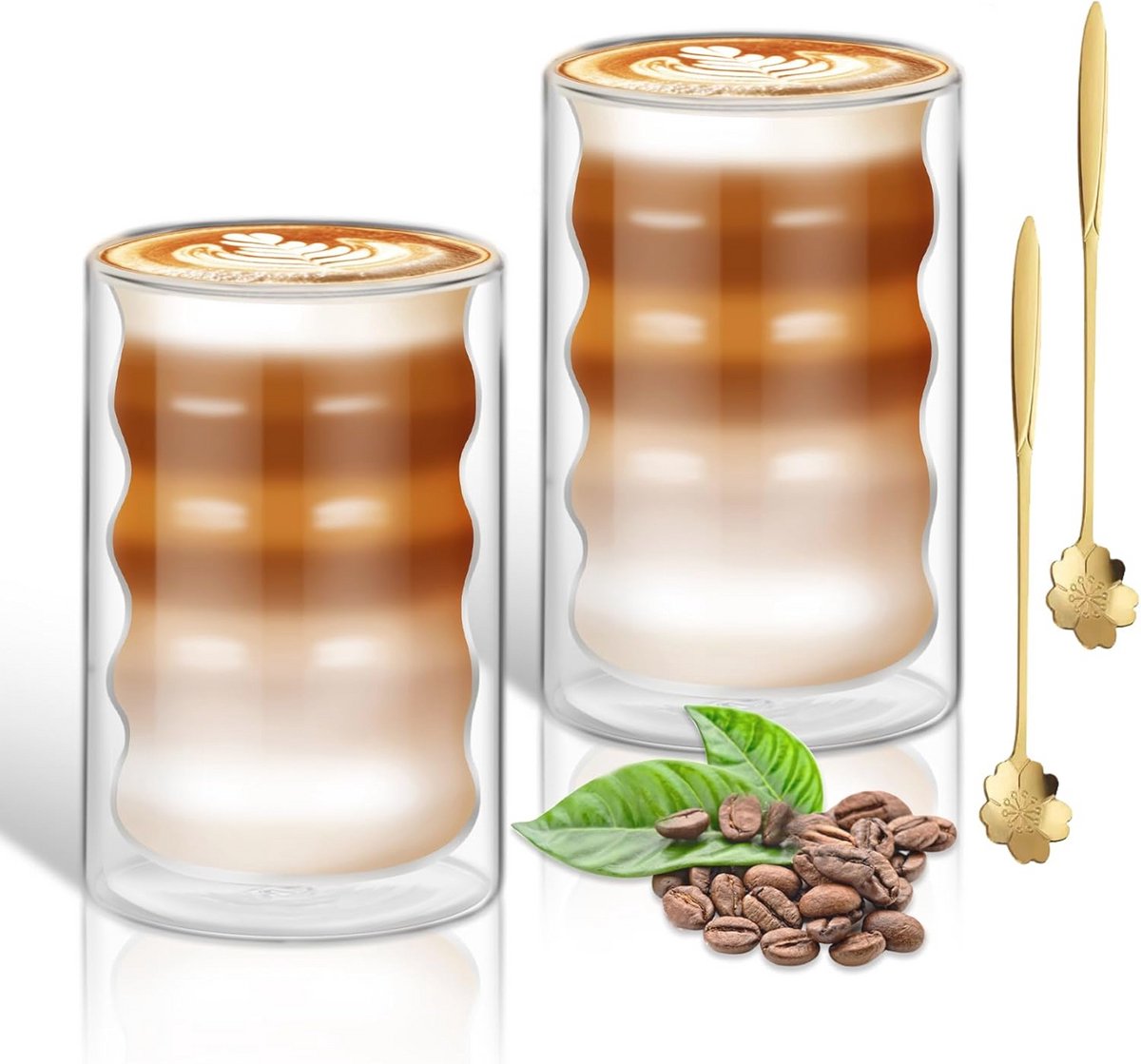 Dubbelwandige Koffiekopjes Set van 2 - 400 ml - Melkglazen Borosilicaatglas