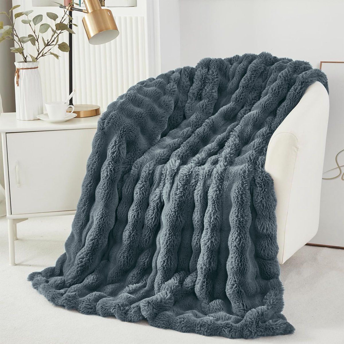 MUPOO Luxe Woondeken 160x200cm - Plaid Donkergrijs - 750 g/m² - Warme Superzacht Dubbelzijdige Deken - Knuffeldeken - Dekentje voor Baby, Sofa, Bank, Bed, Slaapkamer, Kantoor, Woonkamer