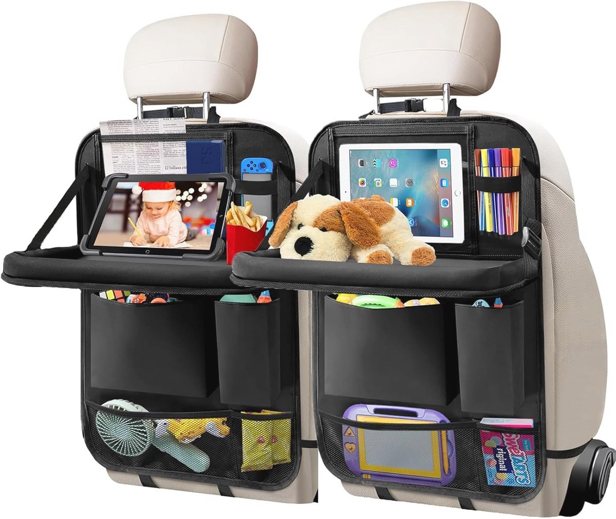 Auto Achterbank Organizer met Opvouwbare Tafel en Tablet Houder - Multifunctionele Opbergoplossing voor Kinderen