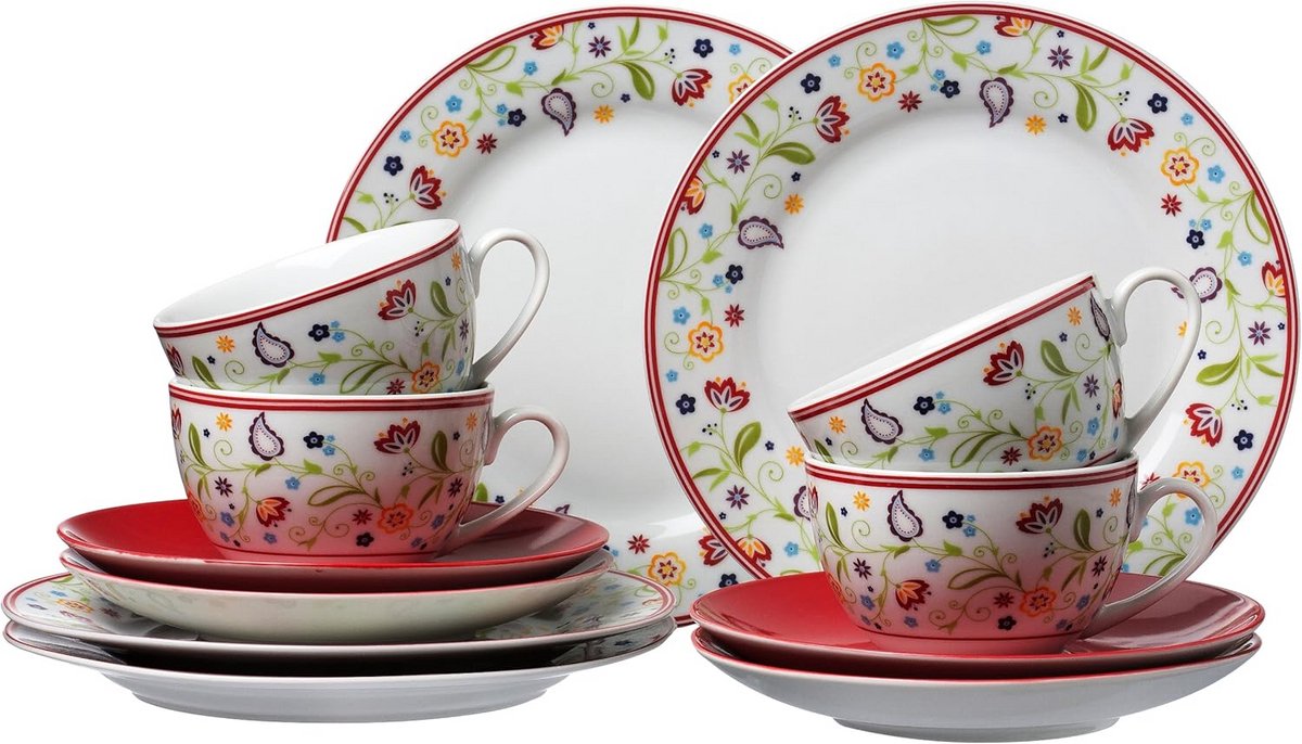 12-delig Koffieservies Rood Porselein - Vaatwasmachinebestendig