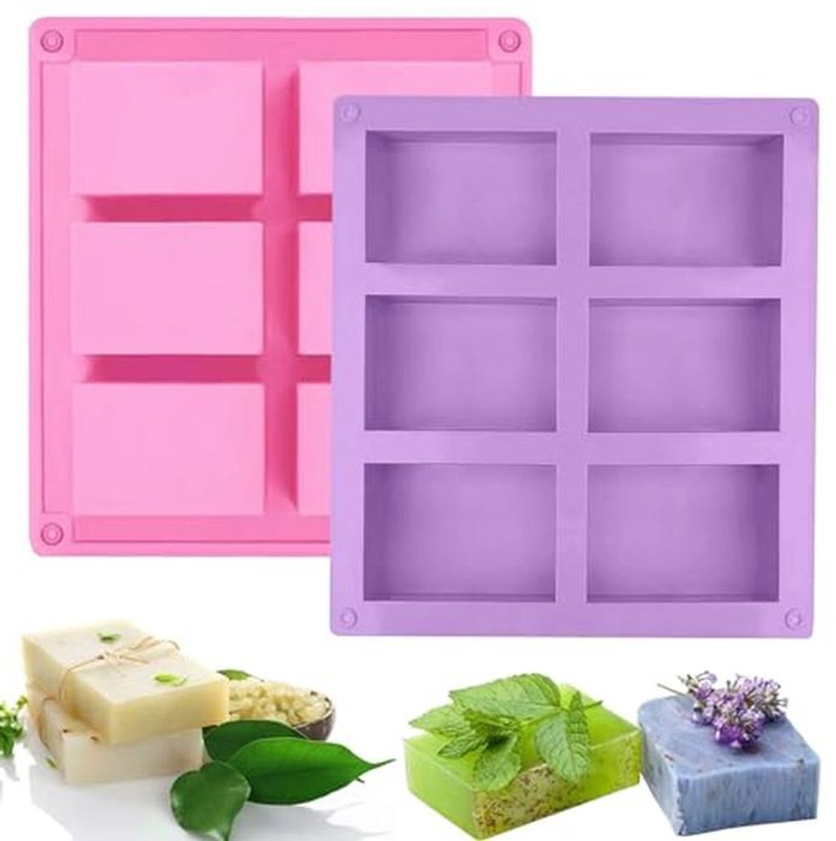 Siliconen Mallen voor Zeepmaken - Set van 2, Rechthoekige Mallen voor DIY Creaties