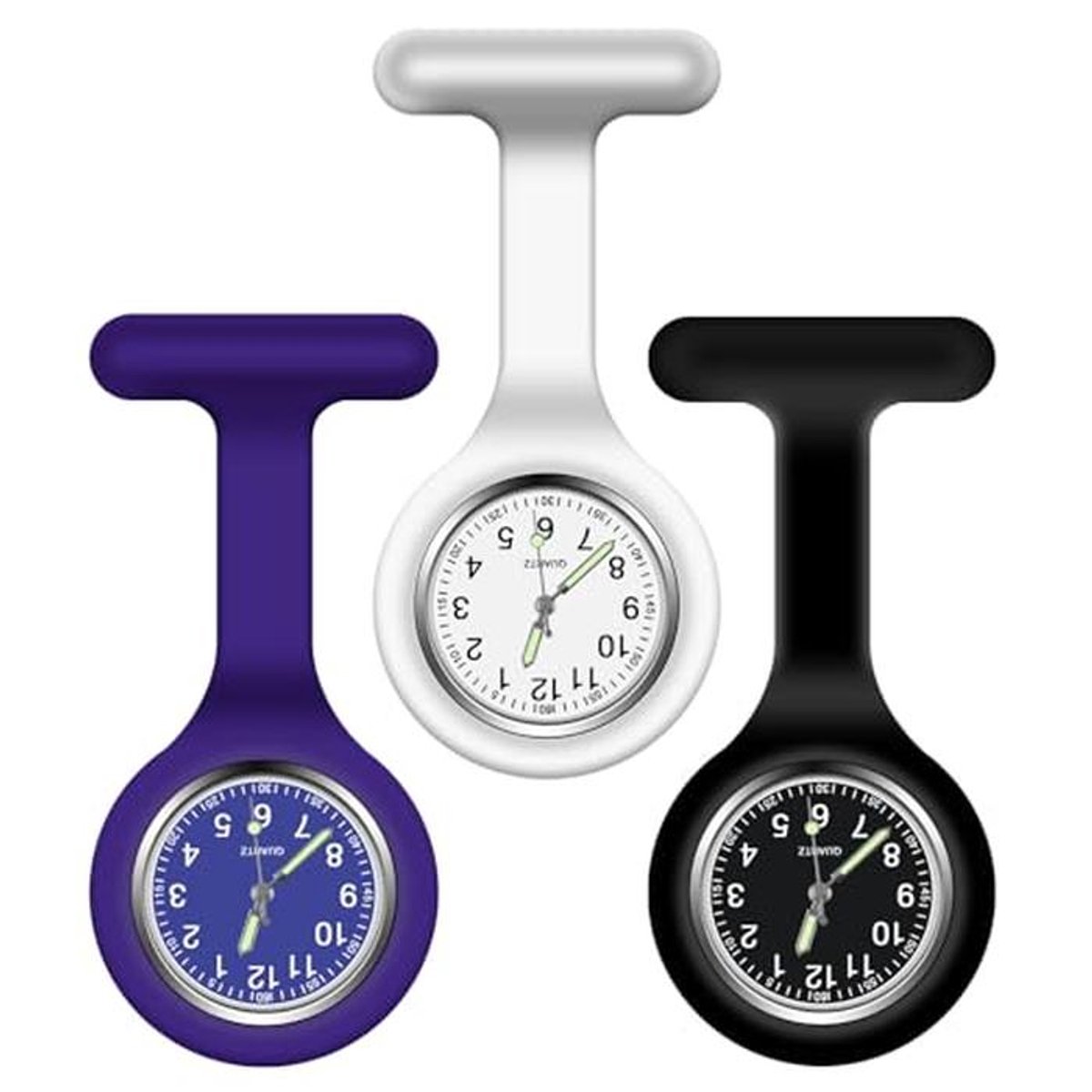 3 Stuks Siliconen Verpleegster Fob Horloge - Lichtgevende Medische Broche voor Artsen, Paramedici en Verpleegkundigen