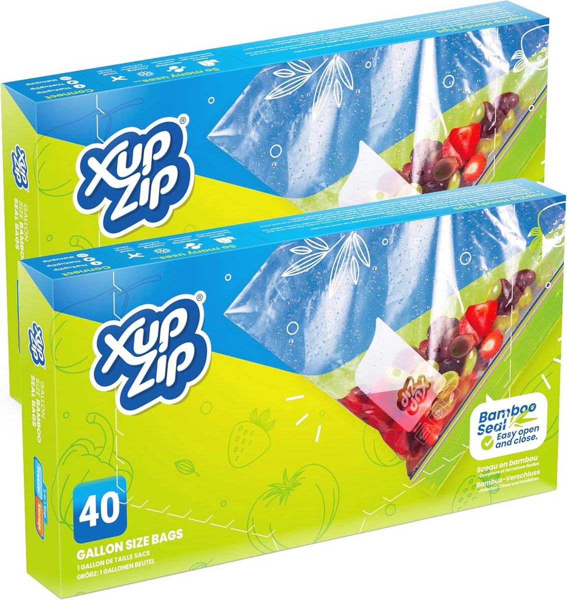 Luchtdichte en lekvrije herbruikbare diepvrieszakken – Houd voedsel langer vers met ritssluiting (Pack van 2, 100 x halve gallon / 2,27 l)
