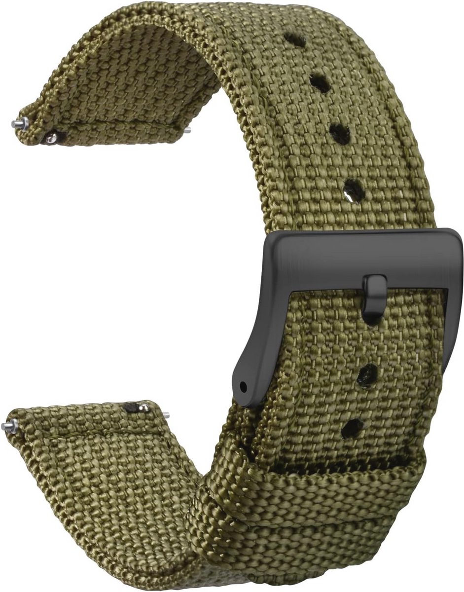 Nylon horlogebandje met quick release - 20 mm, zwart, militaire stijl