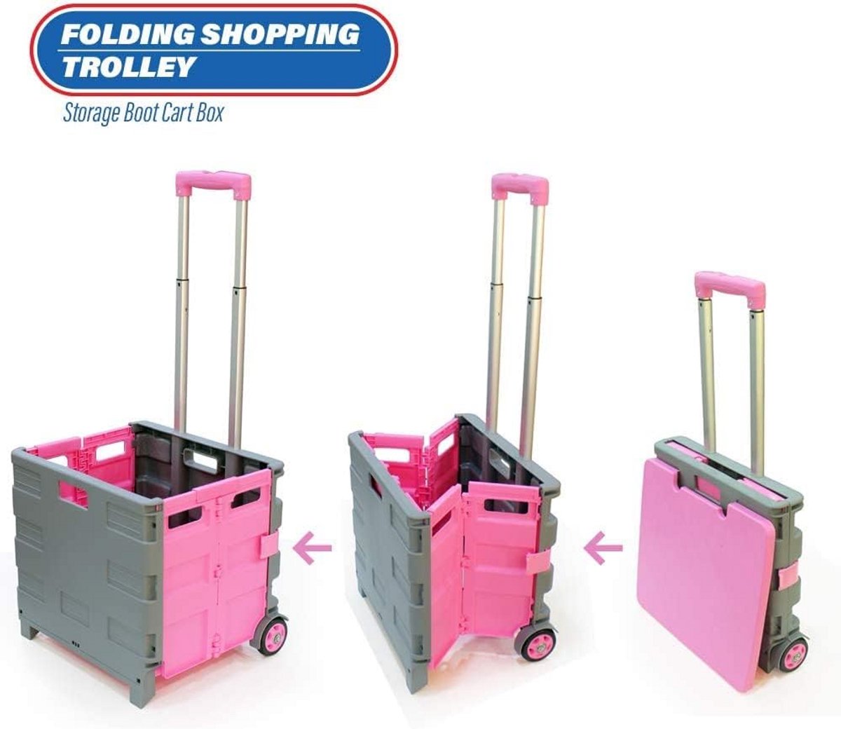 Opvouwbare boodschappenkar met wielen - 25kg draagvermogen, roze