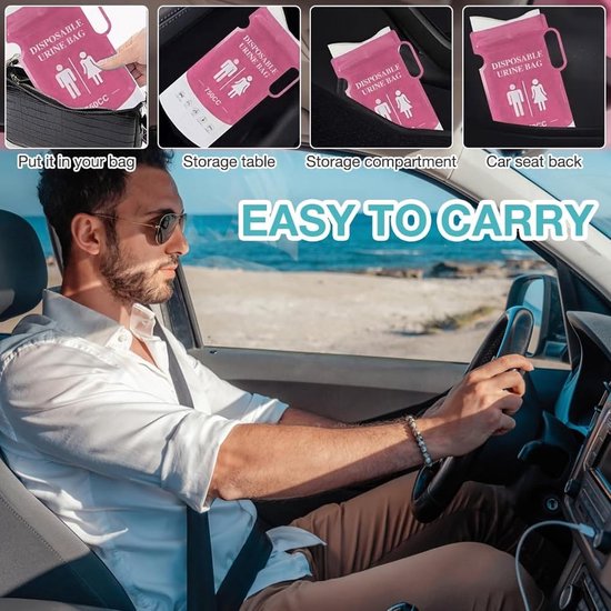 Pack of 6 Disposable Urine Bags met Suction Cup - Portable Urinal voor Travel met Handle - Emergency Toilets voor Mannen, Vrouwen en Kinderen - Voor Auto, Camping, File, Buitenactiviteiten — afbeelding 2