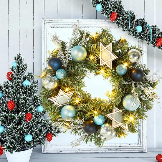Deurkrans Kerstmis verlichte batterij, kerstkrans voor voordeur, led, kerstdeurkrans voor buiten, kerstdecoratie, Amerikaanse deur, lichtketting, kunstmatige, elegante rode bessen, ballen (20 cm