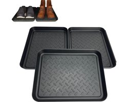 3-delige afdruipschoenbak - wasbare kunststof pad voor binnen en buiten, multifunctioneel gebruik (35 x 27,5 cm, zwart)