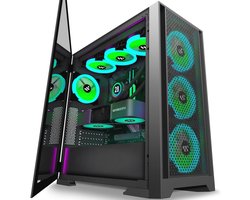 KEDIERS PC-behuizing met 7 PWM ARGB ventilatoren - E-ATX Tower van gehard glas, zwart