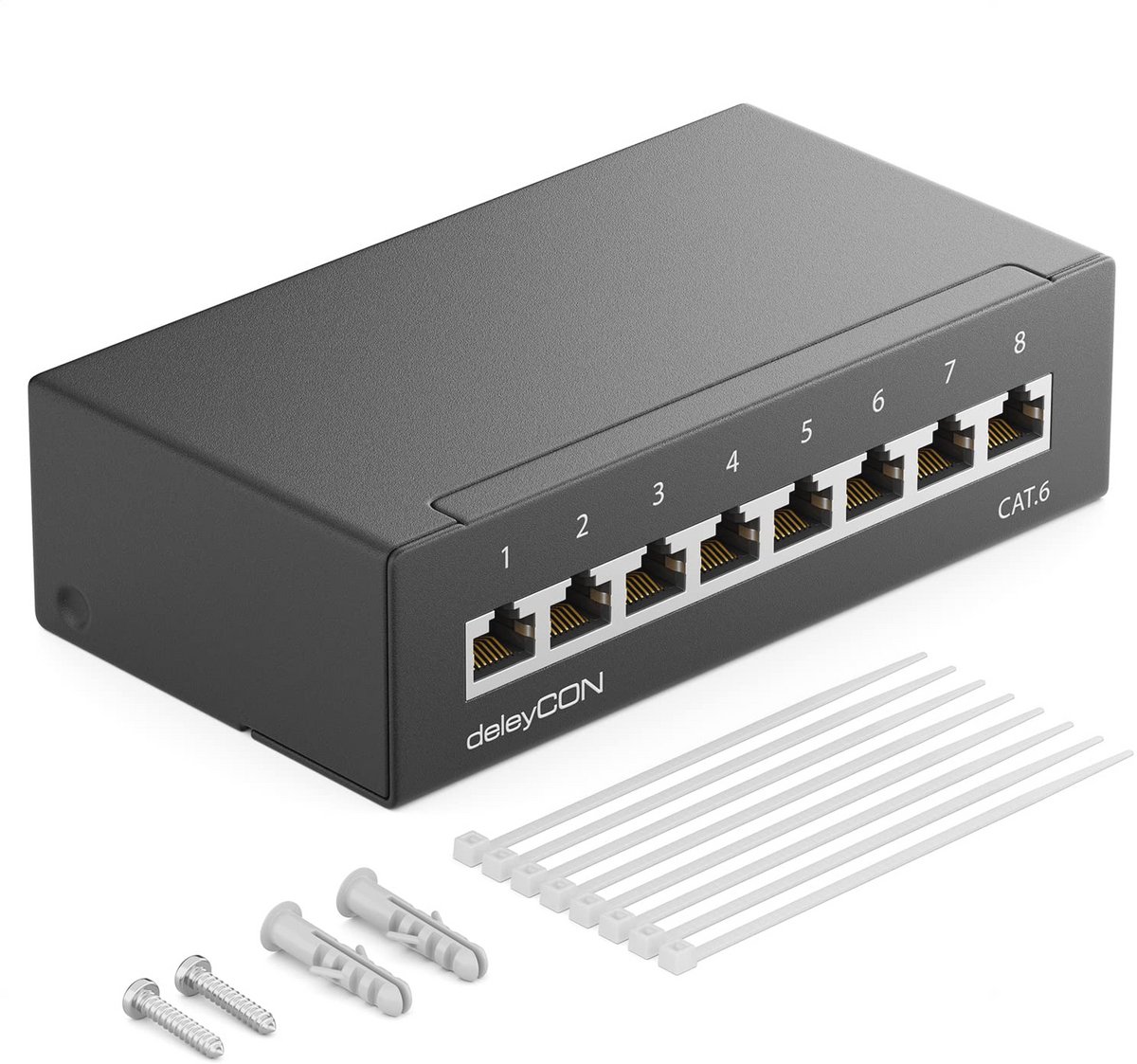 CAT 6 Patchpaneel 8 Poorten - Desktop & Wandmontage - Afgeschermd RJ45 LAN Netwerk