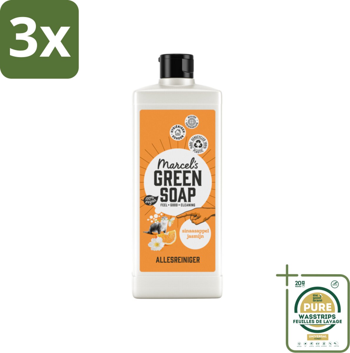 3 x Marcel's Green Soap - Allesreiniger - Sinaasappel & Jasmijn - Natuurlijk & effectief - 750 ml - Grootverpakking - Allesreiniger - Natuurlijke Reiniger - Plantaardige Zepen - Vet Verwijderen - Vuil Verwijderen
