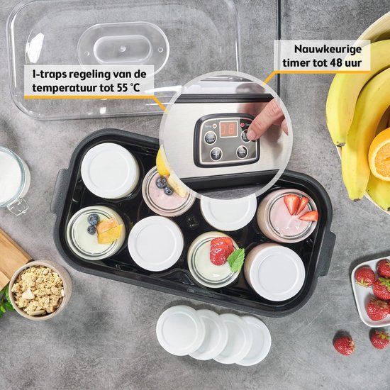 Yoghurtmaker met 8 glazen potten - 1,4 l yoghurt - temperatuurinstelling - automatische uitschakeling - LED-display van Merkloos — afbeelding 5