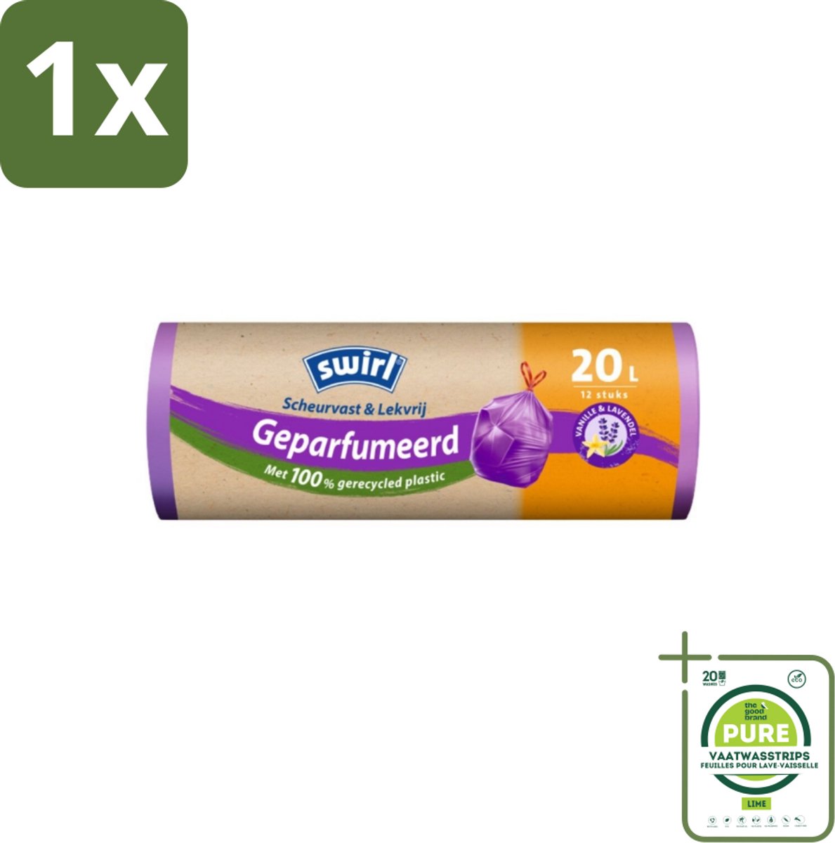 1 x Swirl – Pedaalemmerzakken – Trekband Geparfumeerd – 20 L – 12 zakken - Pedaalemmer - Pedaalemmerzak - Geurige Pedaalemmer - Vanille Lavendel - Trekband