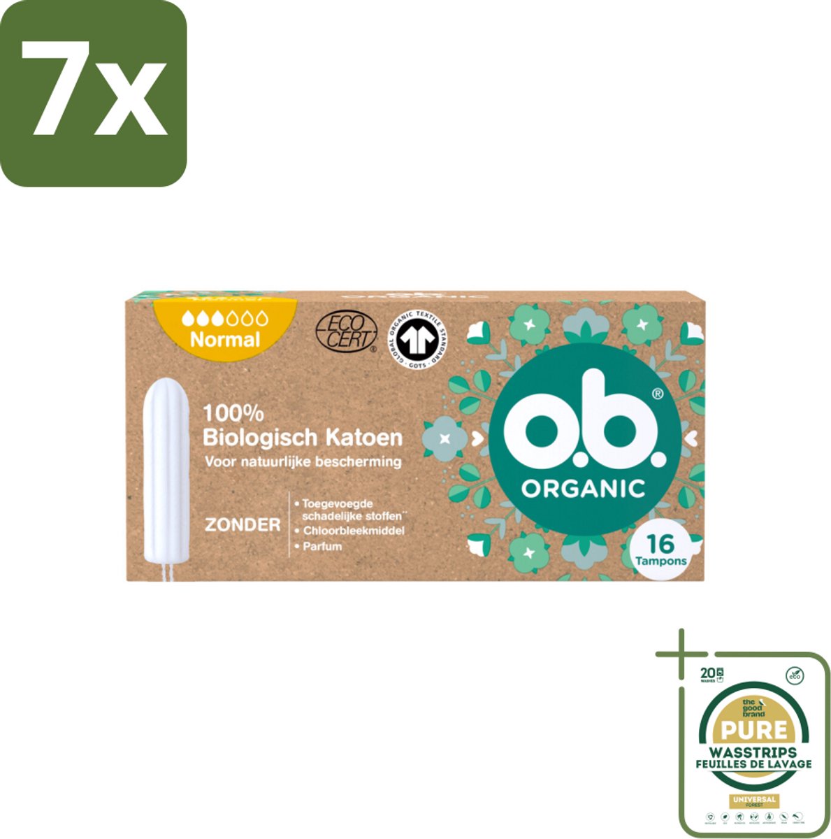 7 x o.b. – Organic Cotton Tampons – Normal – 16 Tampons - Grootverpakking - Koffiezetapparaat