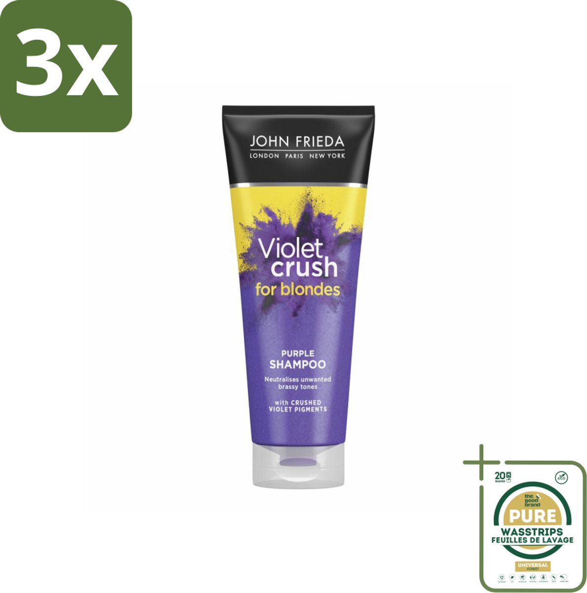 3 x John Frieda – Shampoo – Sheer Blonde Colour Renew Zilver – Neutraliseert gele tonen – 250 ml - Grootverpakking - Koffiezetapparaat