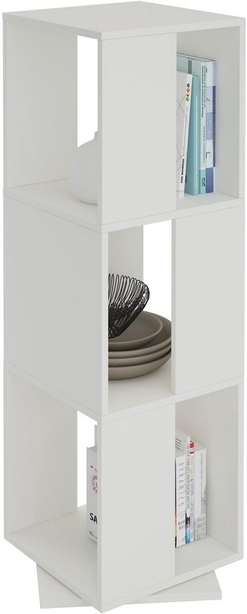 Draairek met 3 Vakken - Wit - Modern Decoratief Rek voor je Interieur