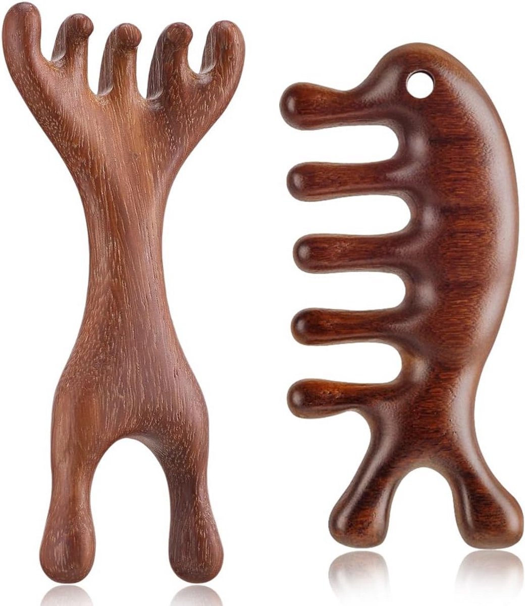 Hoofdmassage Kam Lange Handgreep Gua Sha Hout Brede Tanden 2 Stuks