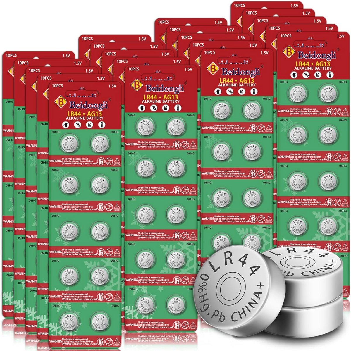 Knoopcelbatterijen 1,5V (AG13, LR44, A76) - 200 Stuks - Kwikvrij - 3 Jaar Houdbaar