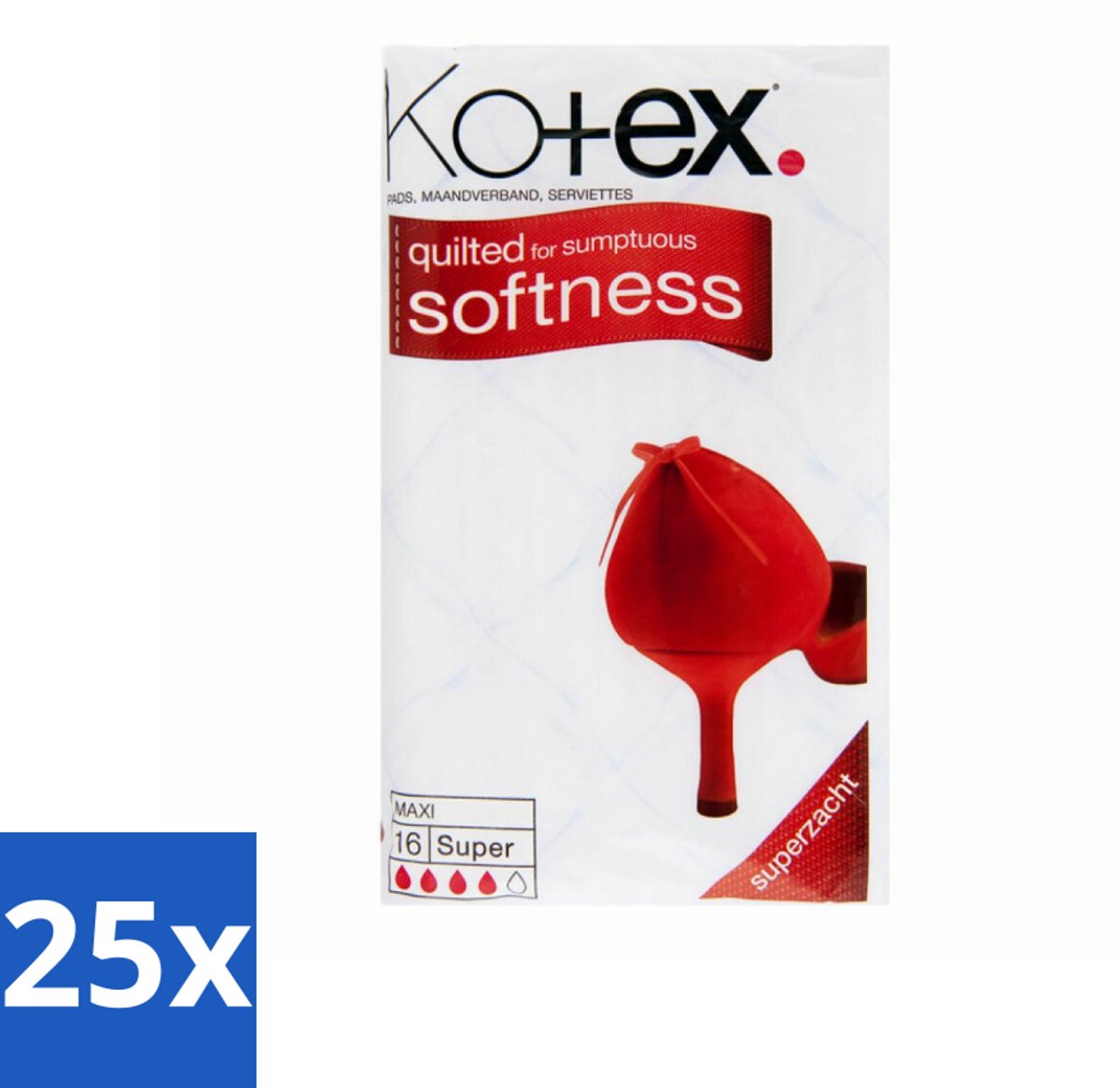 Kotex – Maxi Maandverband – Super – 16 stuks per verpakking - Bulkverpakking - 25 stuks