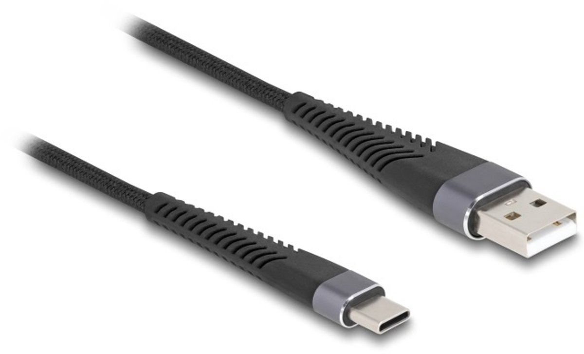 Image of USB-C - USB-A kabel | buigbescherming | USB2.0 | QC 18W | metaal/nylon | zwart | 2 meter