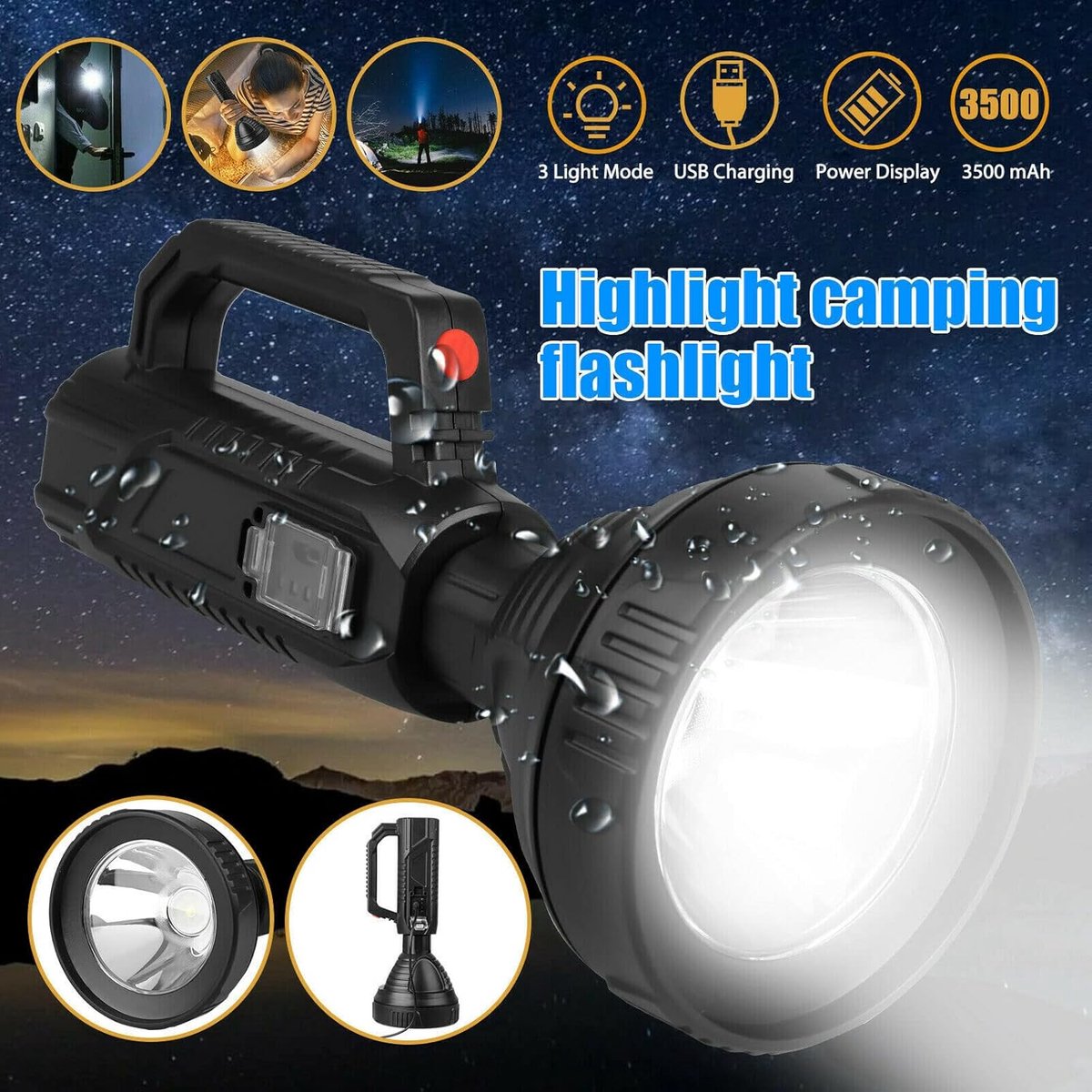 Superheldere LED-zaklamp - Oplaadbare zaklamp op zonne-energie - Zaklamp met hoge capaciteit van 2000 mAh - Met zijlicht - Powerbank - Noodverlichting - Multifunctionele zoeklamp - Geschikt voor buitenwerk, kamperen en avontuur — cadeau in Sport & Outdoor - foto 2